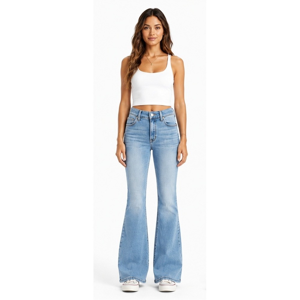 CURVE APPEAL High Rise Flare Jeans Women's Size 4/27 Light Wash Stretch Denim